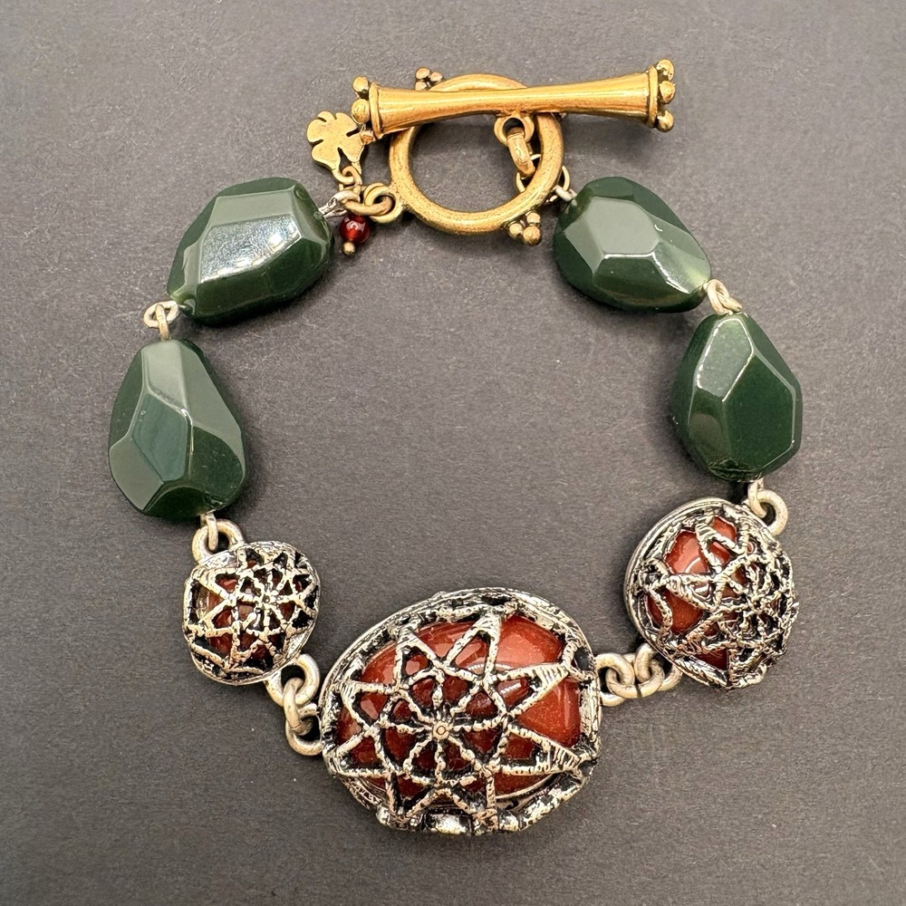 Lucky Brand Statement Bracelet Floral & Multicolor Gemstones Toggle Closure Boho